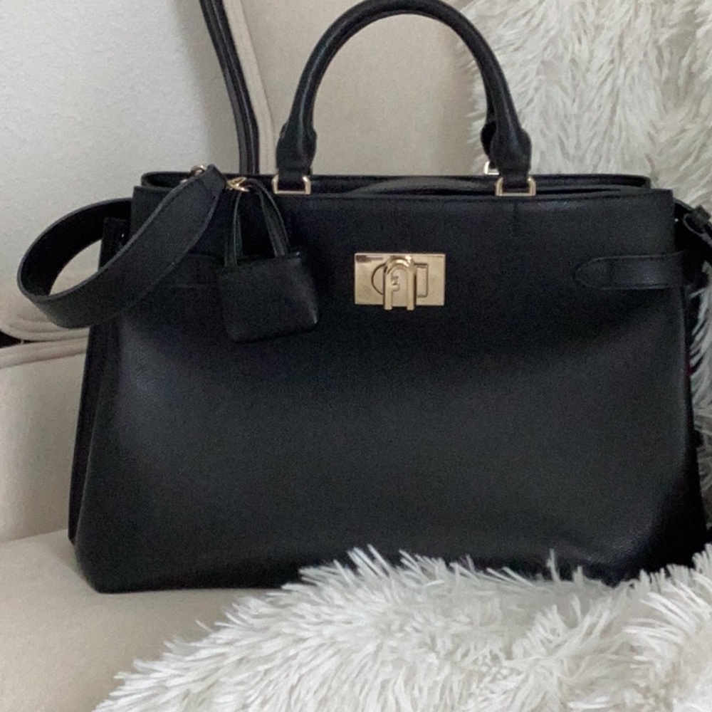 Chic Black Satchel with Gold Accents